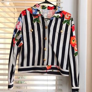 Doncaster Navy Stripes Jacket with Flowers